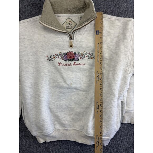 Whitefish Montana Sweatshirt Womens Medium Gray Quarter Zip Embroidered Habitat - Picture 5 of 8